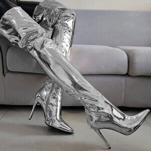 NIB (6.5 & 10) THIGH HIGH SLEEK & SILVER SEXY-ASS SUPERHERO STILETTOS